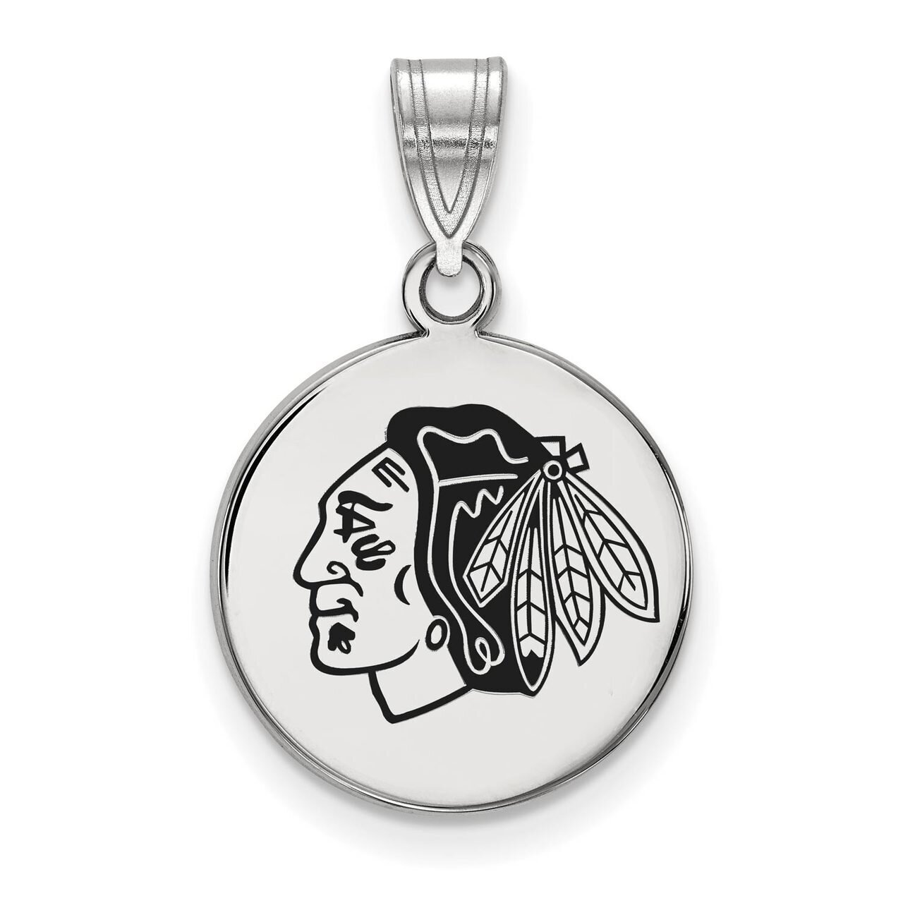 Chicago Blackhawks Medium Enamel Disc Pendant Sterling Silver SS035BLA, MPN: SS035BLA, 886774748412