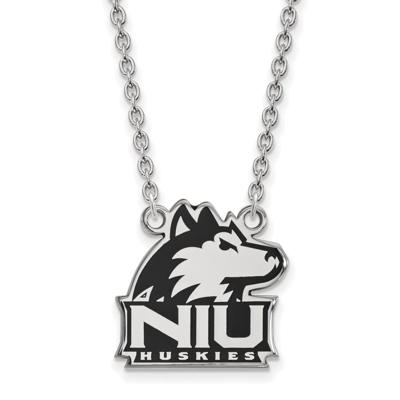 Northern Illnois University Large Enamel Pendant with Chain Necklace Sterling Silver SS038NIU-18, M…