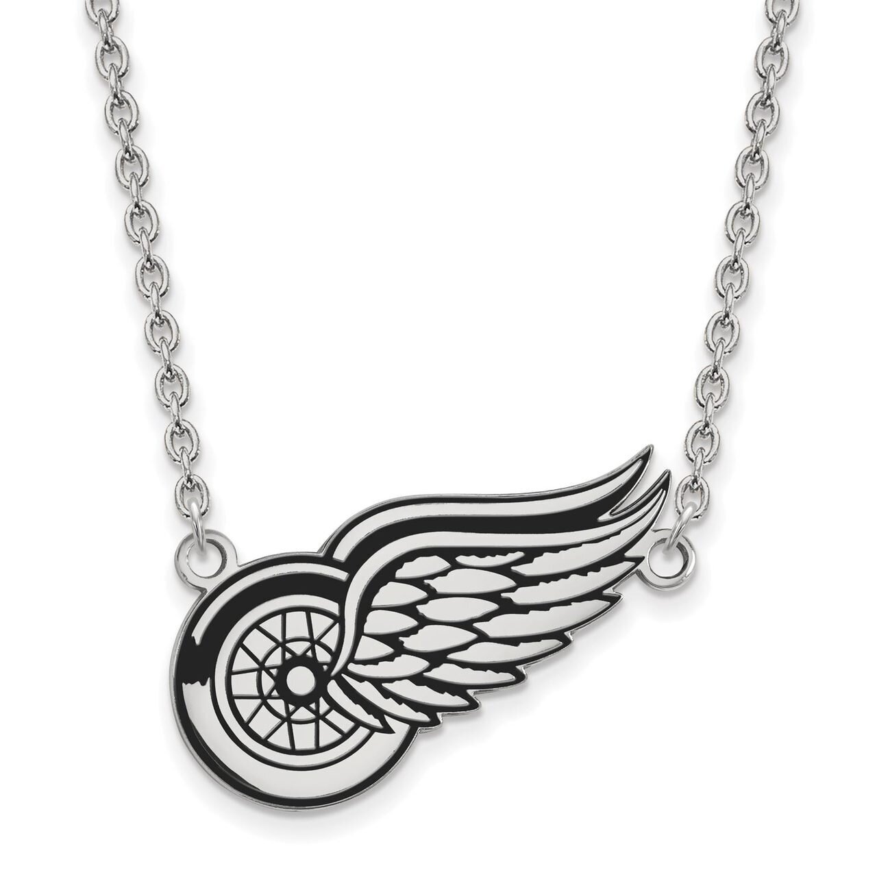 Detroit Red Wings Large Enamel Pendant with Chain Necklace Sterling Silver SS040RWI-18