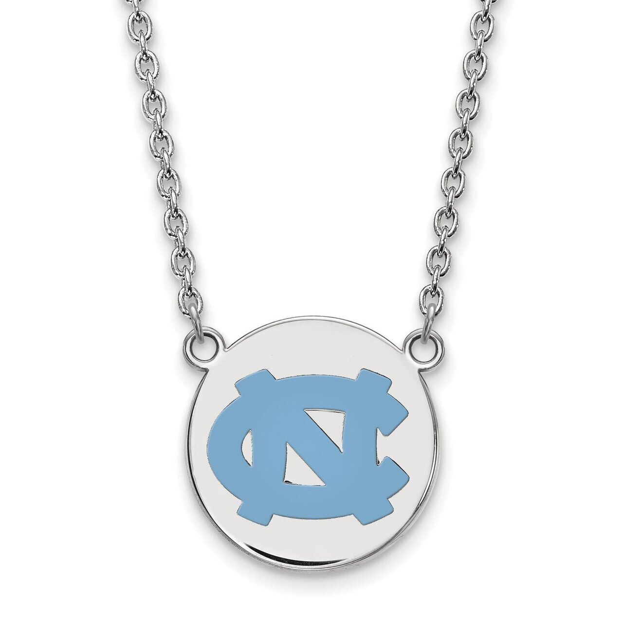 University of North Carolina Large Enamel Disc Pendant with Chain Necklace Sterling Silver SS041UNC-18