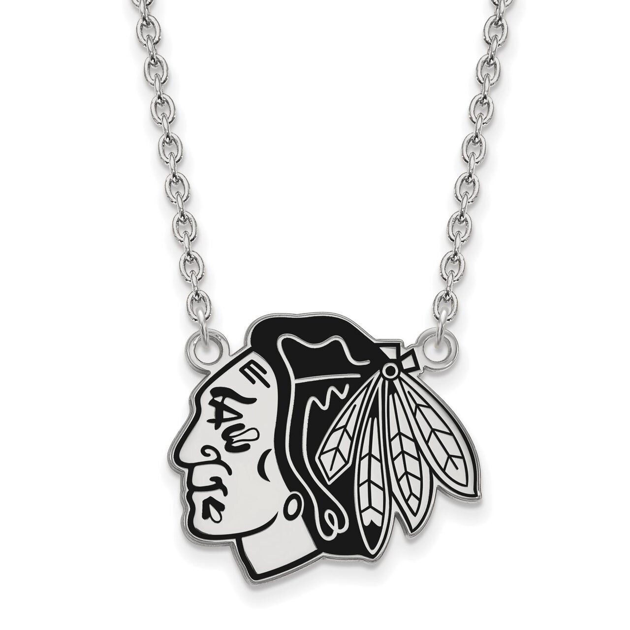 Chicago Blackhawks Large Enamel Pendant with Chain Necklace Sterling Silver SS042BLA-18