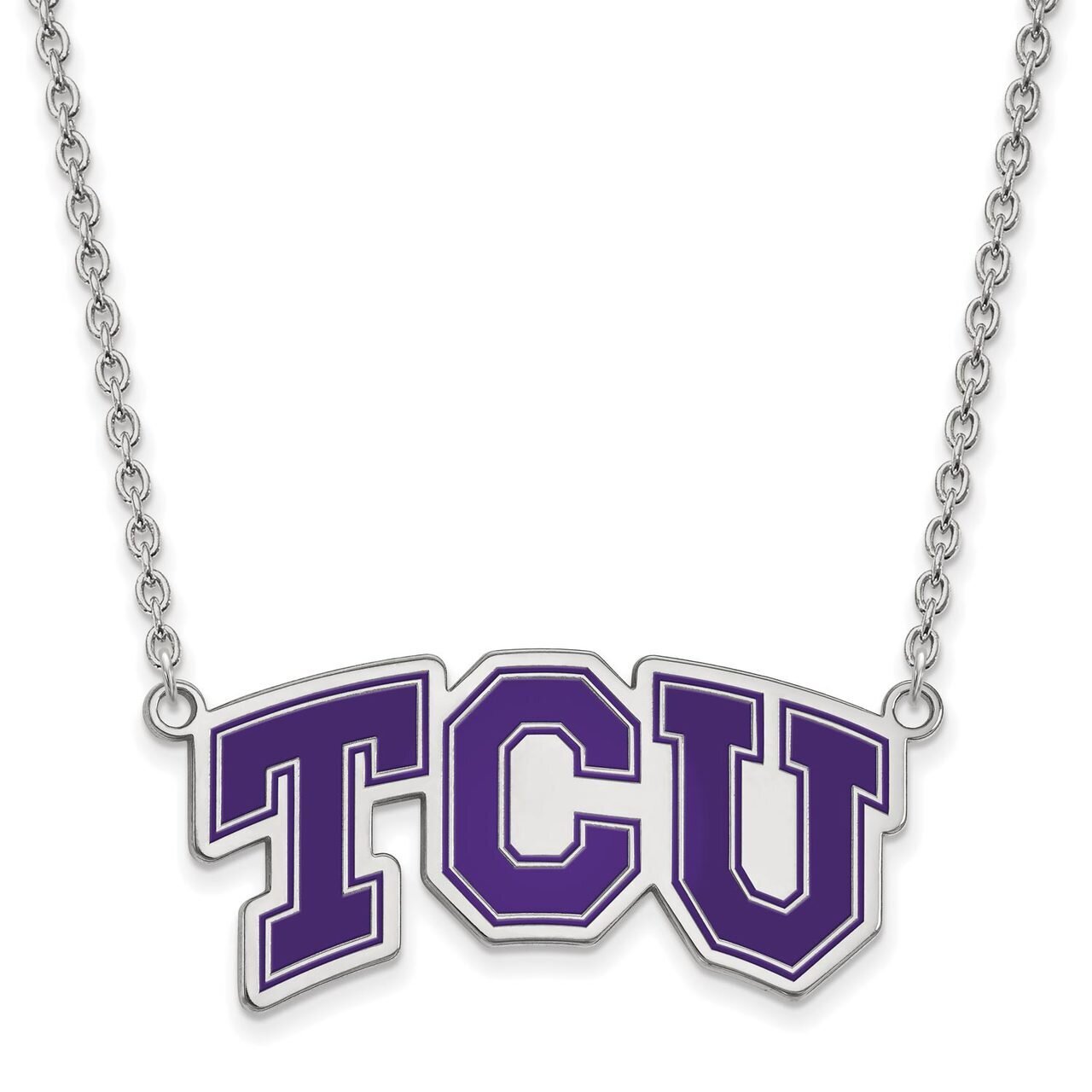 Texas Christian University Large Enamel Pendant with Chain Necklace Sterling Silver SS042TCU-18, MP…