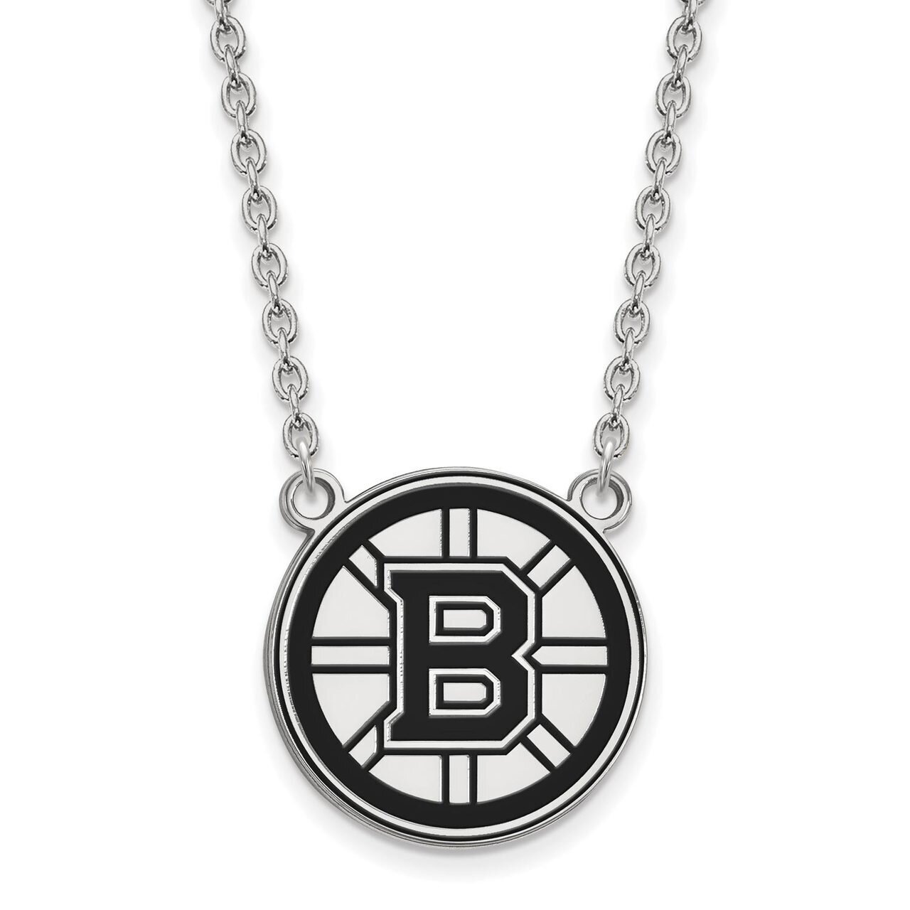 Boston Bruins Large Enamel Pendant with Chain Necklace Sterling Silver SS045BRI-18