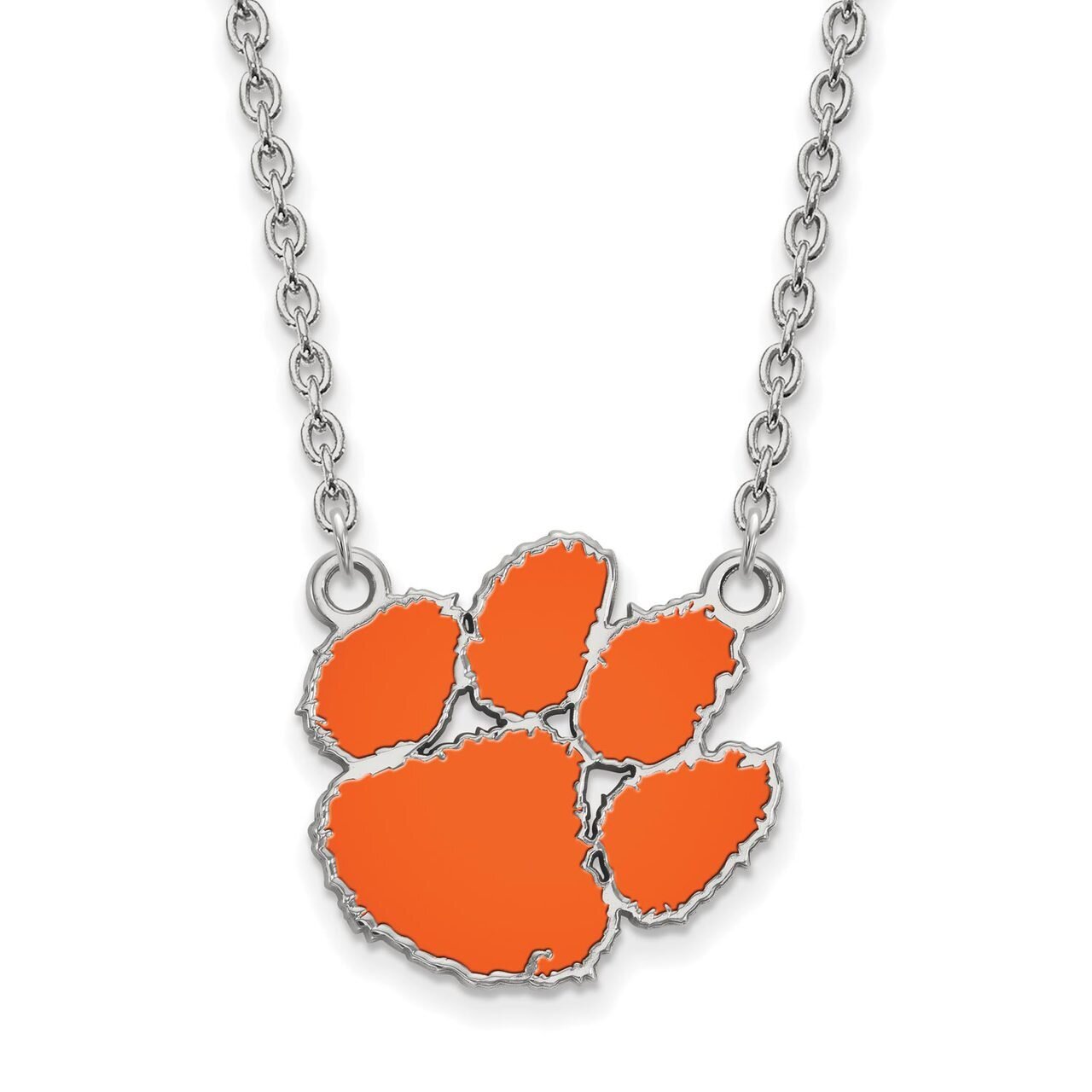 Clemson University Large Enamel Pendant with Chain Necklace Sterling Silver SS045CU-18