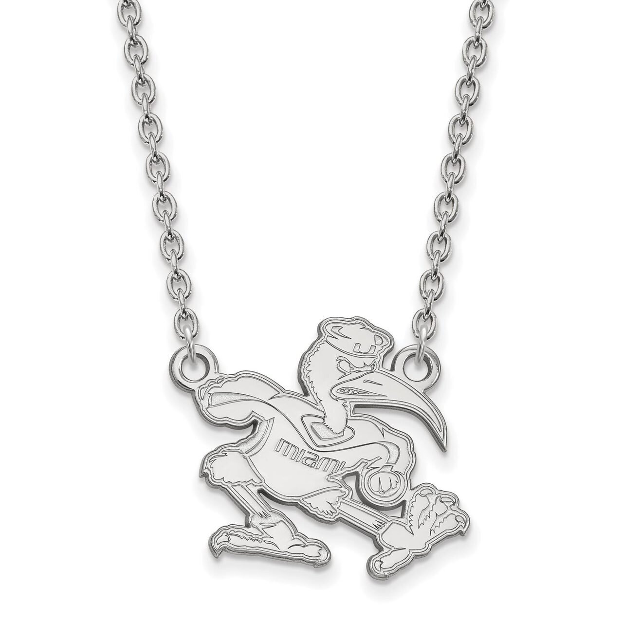 University of Miami Large Pendant with Chain Necklace Sterling Silver SS057UMF-18