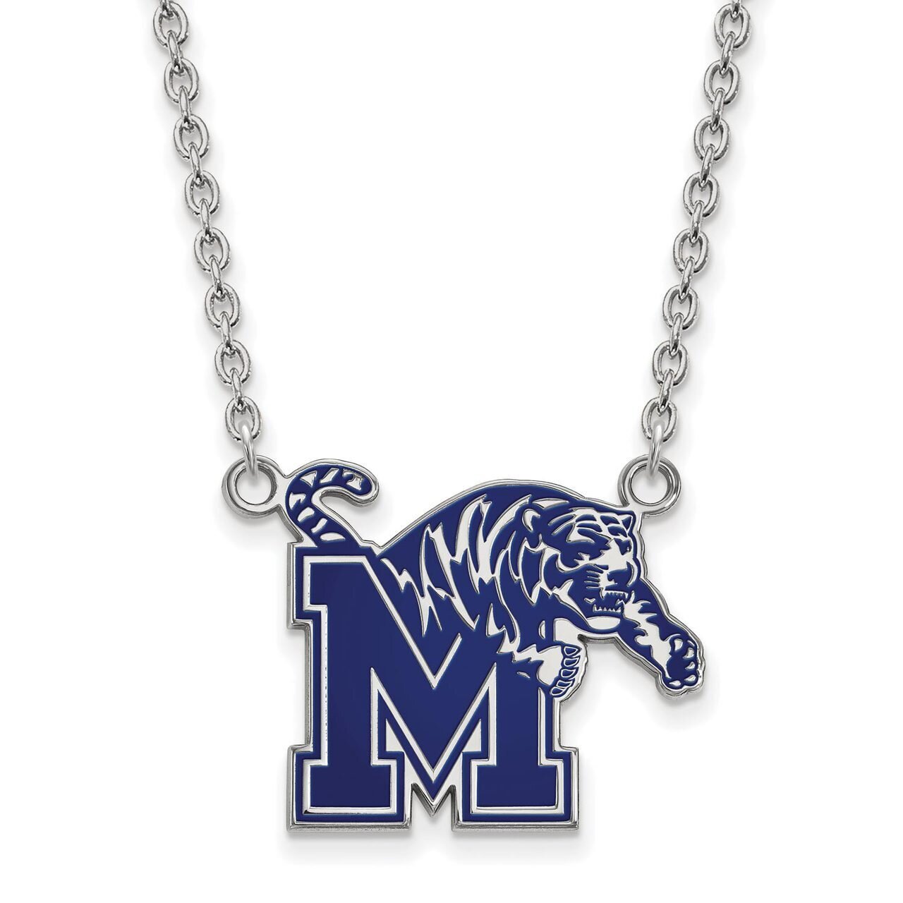 University of Memphis Large Enamel Pendant with Chain Necklace Sterling Silver SS062UMP-18