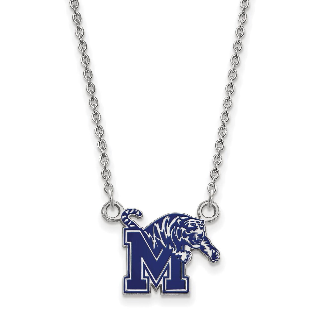 University of Memphis Small Enamel Pendant with Chain Necklace Sterling Silver SS063UMP-18