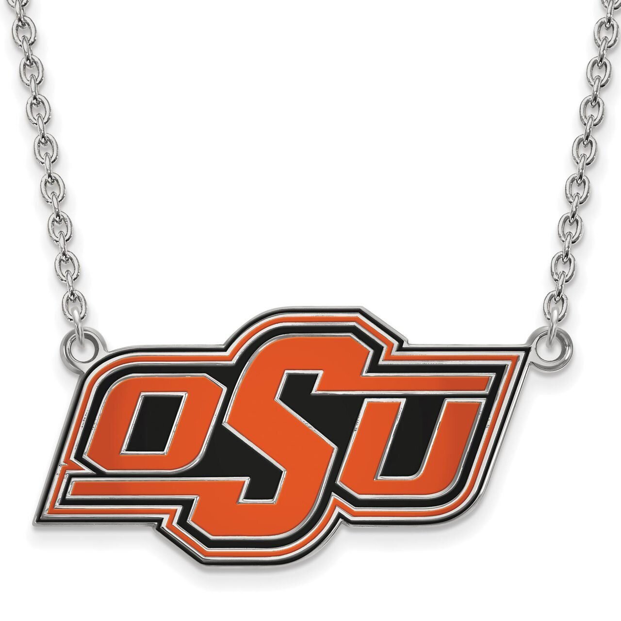 Oklahoma State University Large Enamel Pendant with Chain Necklace Sterling Silver SS065OKS-18, MPN…