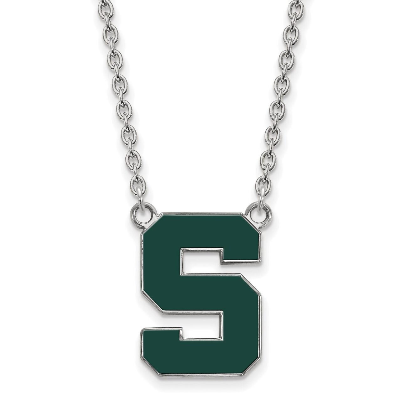 Michigan State University Large Enamel Pendant with Chain Necklace Sterling Silver SS073MIS-18