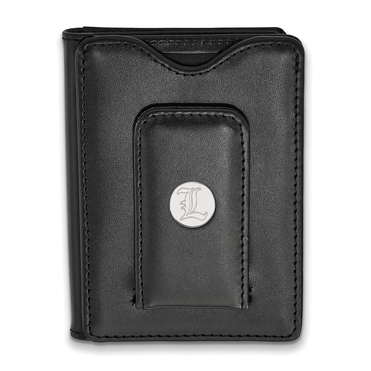 University of Louisville Black Leather Wallet Sterling Silver on Leather SS073UL-W1