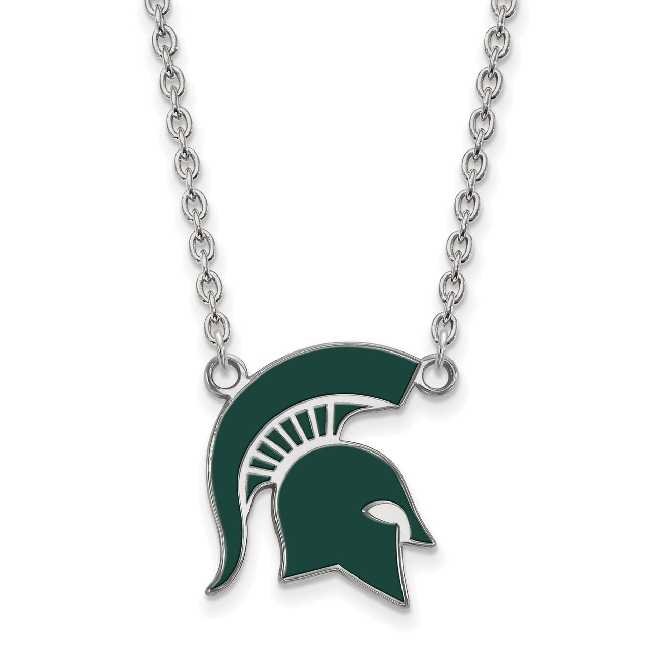Michigan State University Large Enamel Pendant with Chain Necklace Sterling Silver SS076MIS-18