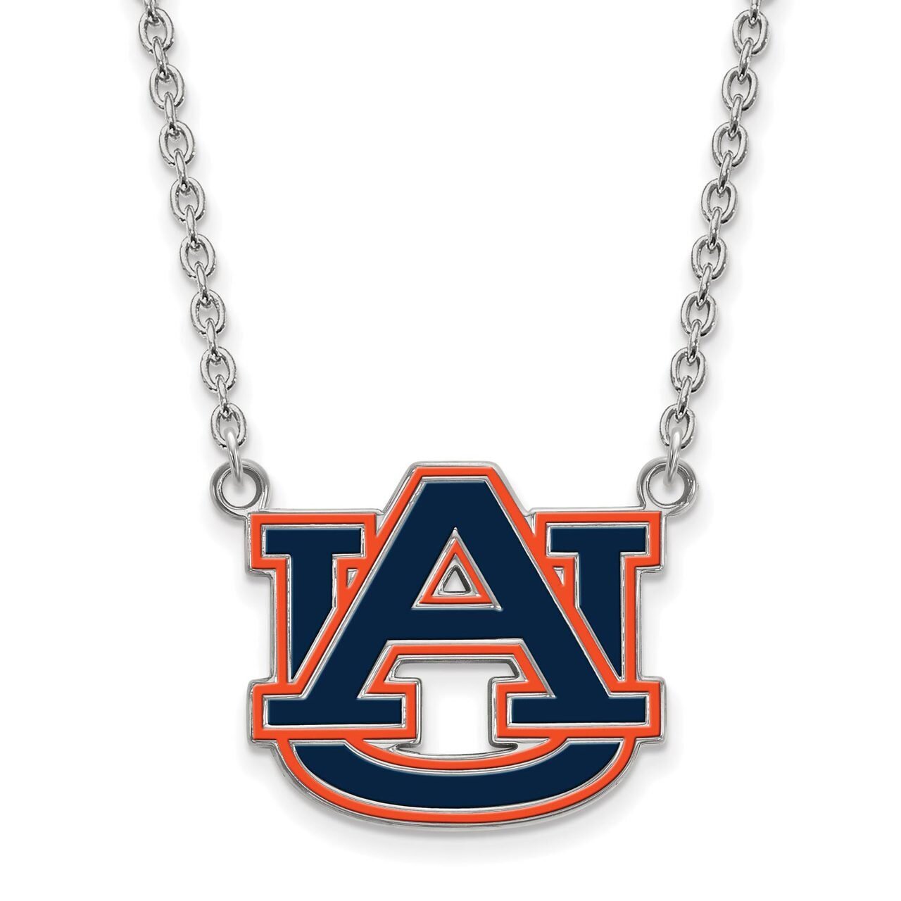 Auburn University Large Enamel Pendant with Chain Necklace Sterling Silver SS078AU-18