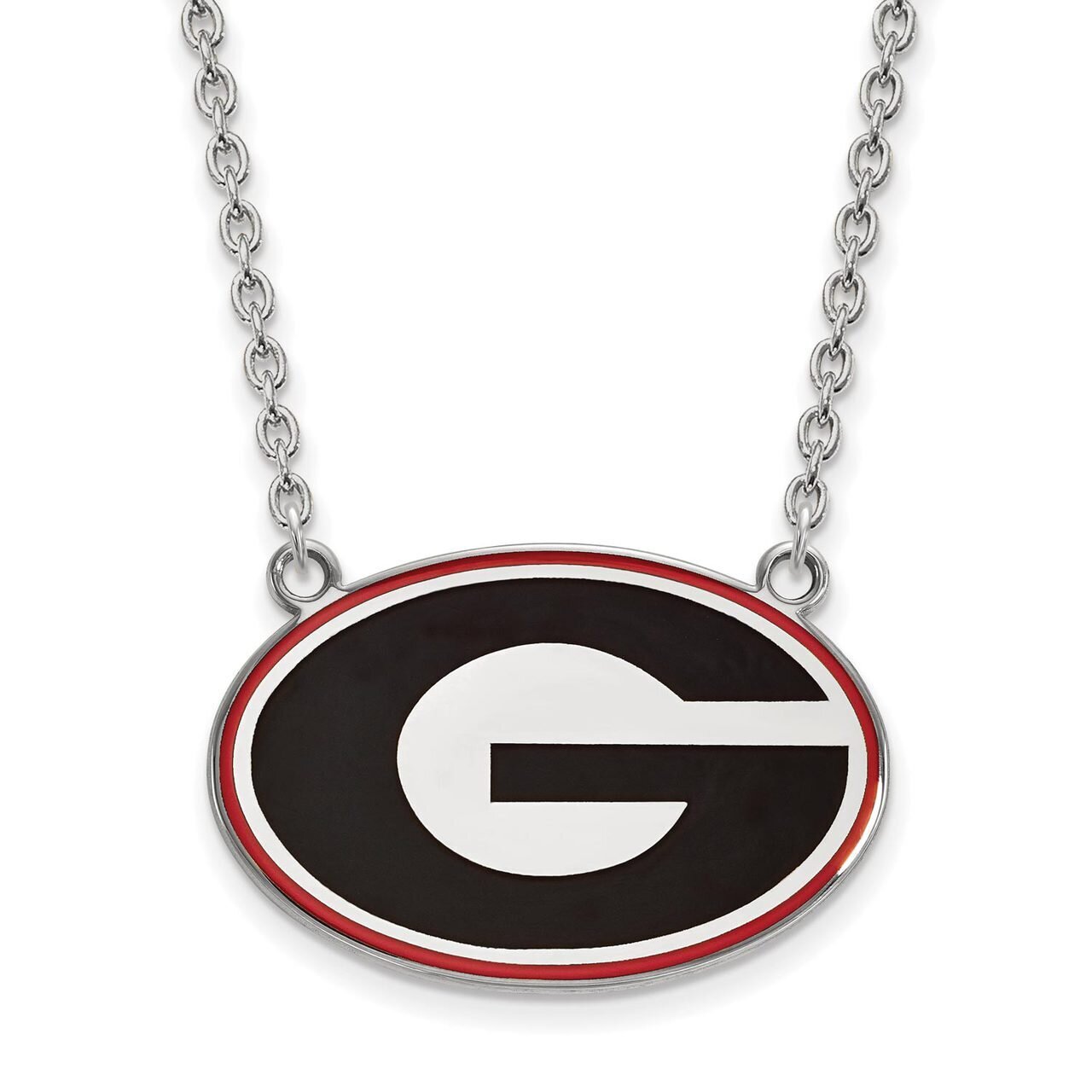 University of Georgia Large Enamel Pendant with Chain Necklace Sterling Silver SS083UGA-18, MPN: SS…
