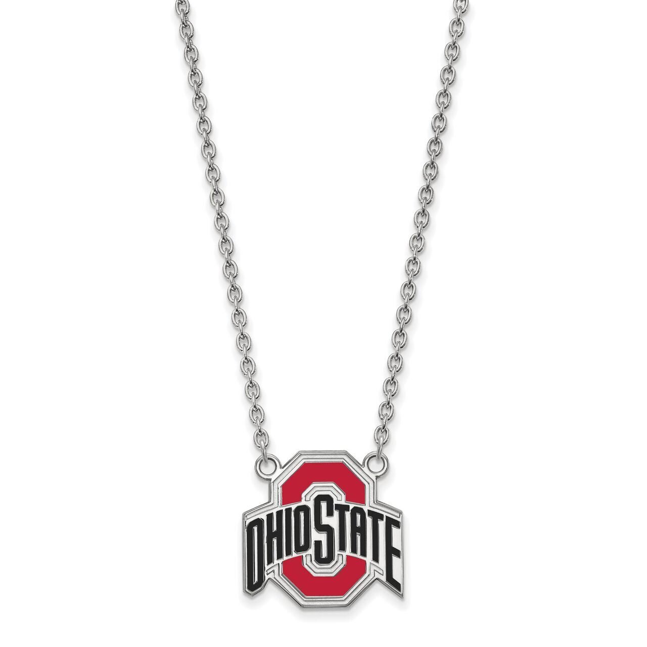 Ohio State University Large Enamel Pendant with Chain Necklace Sterling Silver SS087OSU-18, MPN: SS…