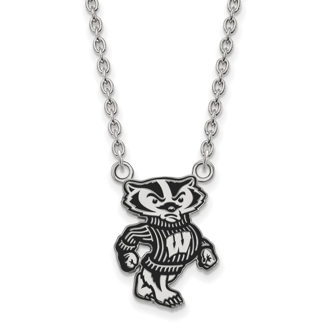 University of Wisconsin Large Enamel Pendant with Chain Necklace Sterling Silver SS095UWI-18, MPN: …