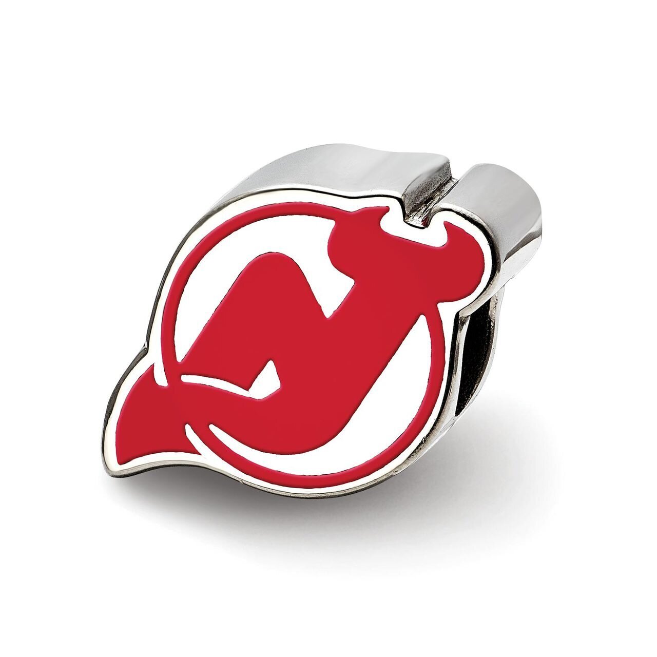 New Jersey Devils NJ Monogram with Devil Horns Enameled Logo Bead Sterling Silver SS500DVL