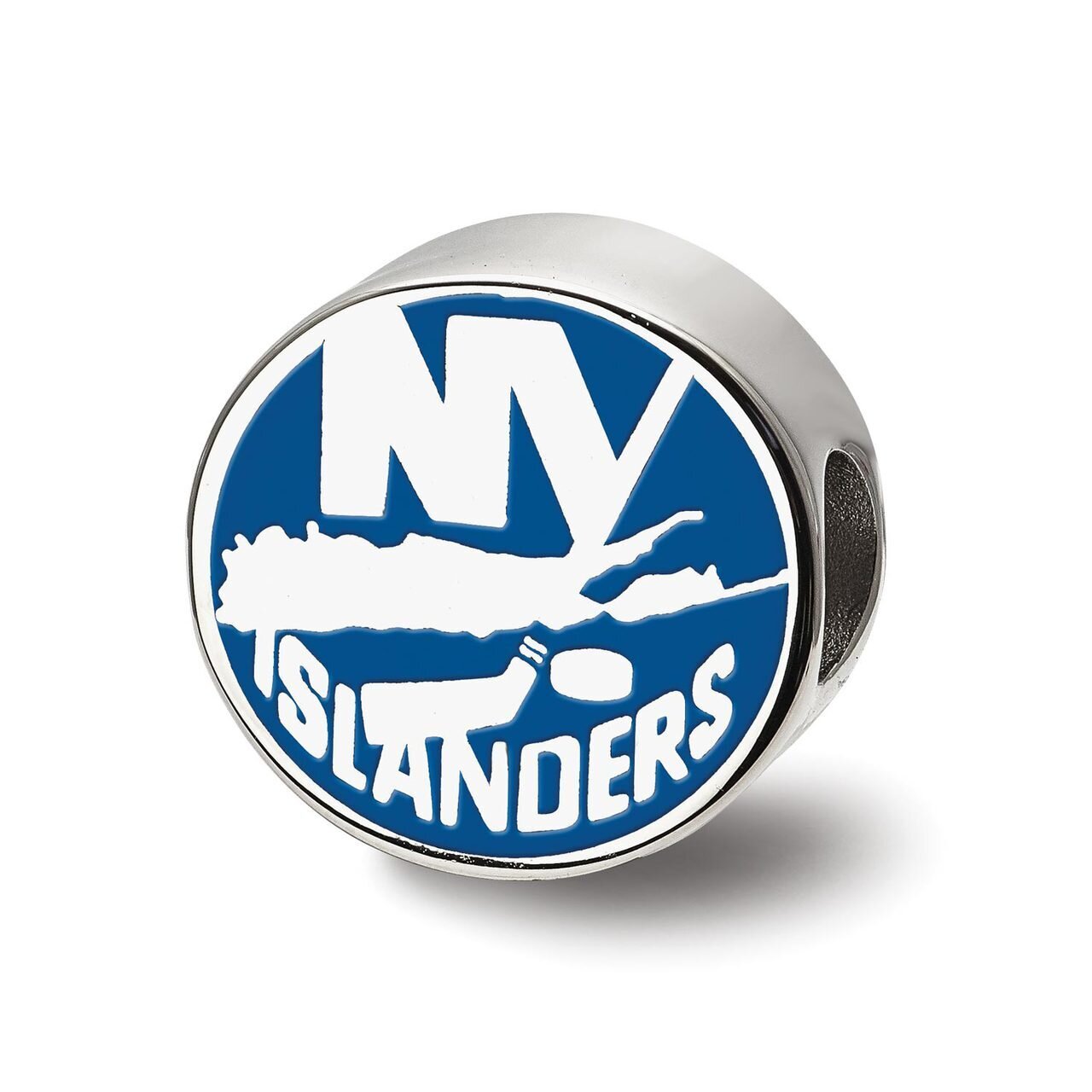 New York Islanders NY Islanders on Puck Enameled Logo Bead Sterling Silver SS500ISL