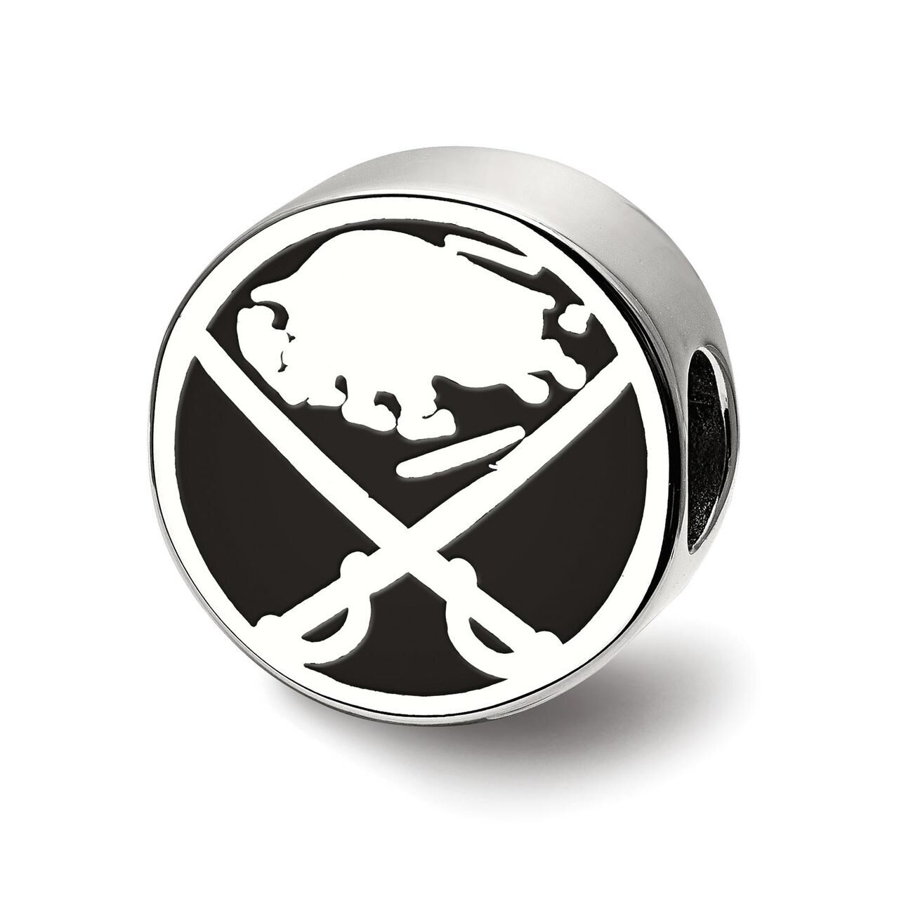 Buffalo Sabres Buffalo with Swords on Hockey Puck Enameled Logo Bead Sterling Silver SS500SAB