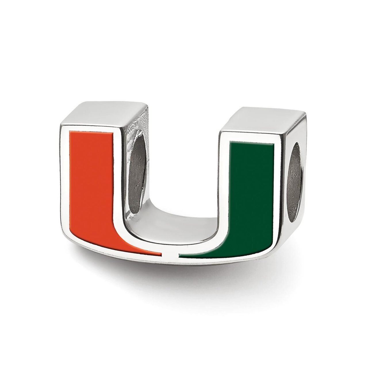 University of Miami U Enameled Logo Bead Sterling Silver SS500UMF