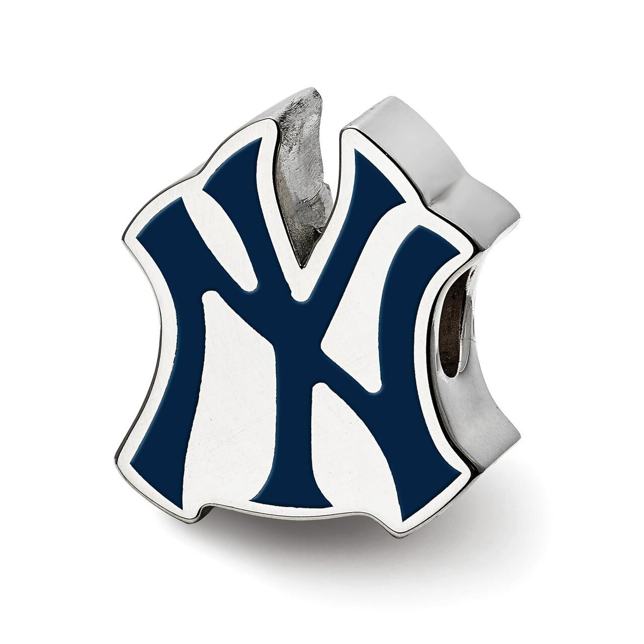 New York Yankees Interlocking NY Cap Logo Enameled Logo Bead Sterling Silver SS500YAN