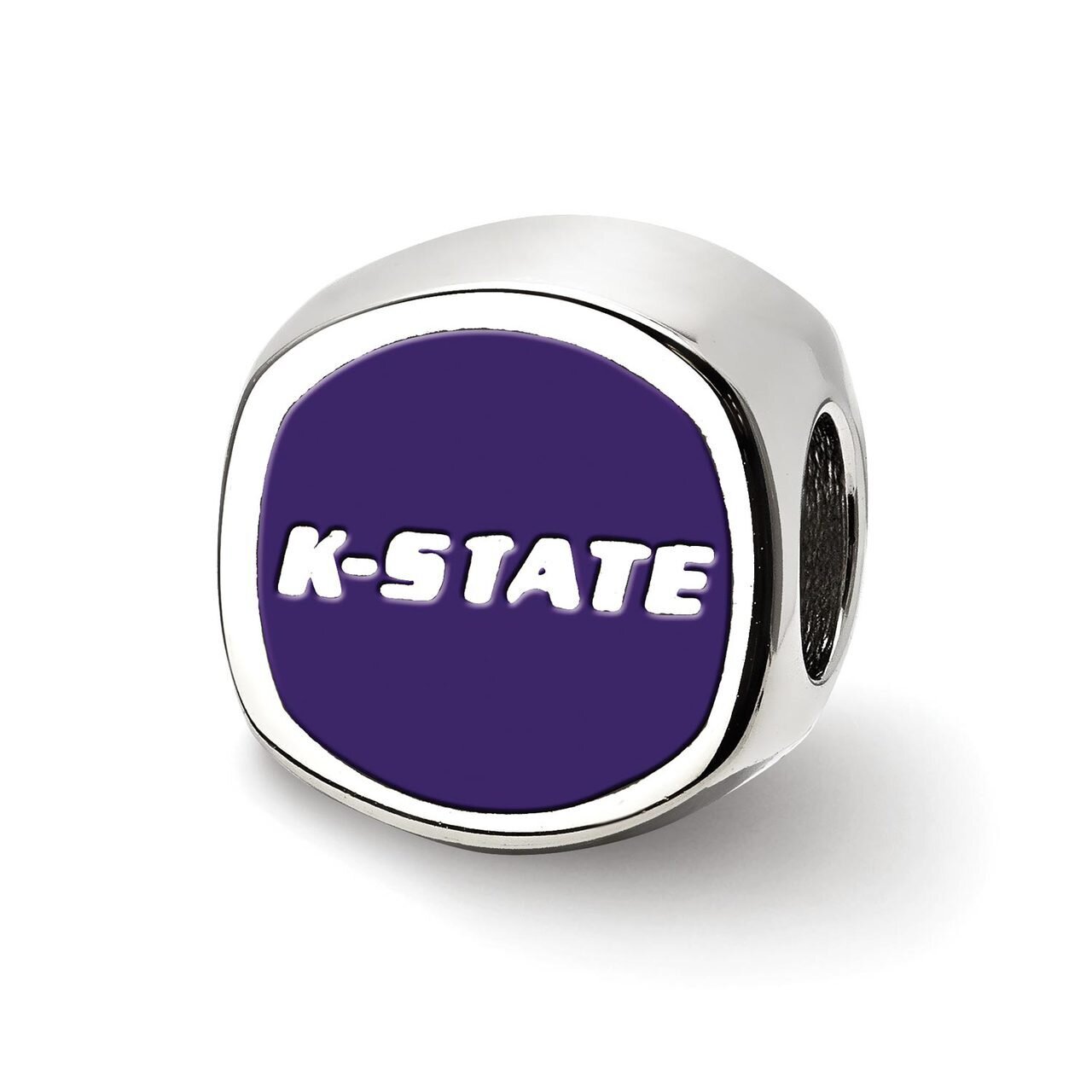 Kansas State University Wildcat Head Cushion Shaped Double Logo Bead Sterling Silver SS501KSU