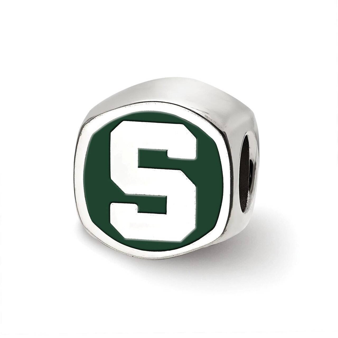 Michigan State University Spartan Head Cushion Shaped Double Logo Bead Sterling Silver SS501MIS