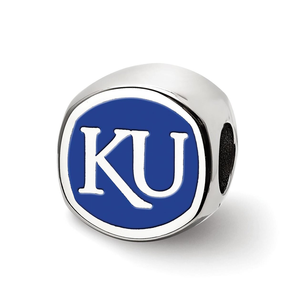The University of Kansas Jayhawk Cushion Shaped Double Logo Bead Sterling Silver SS501UKS