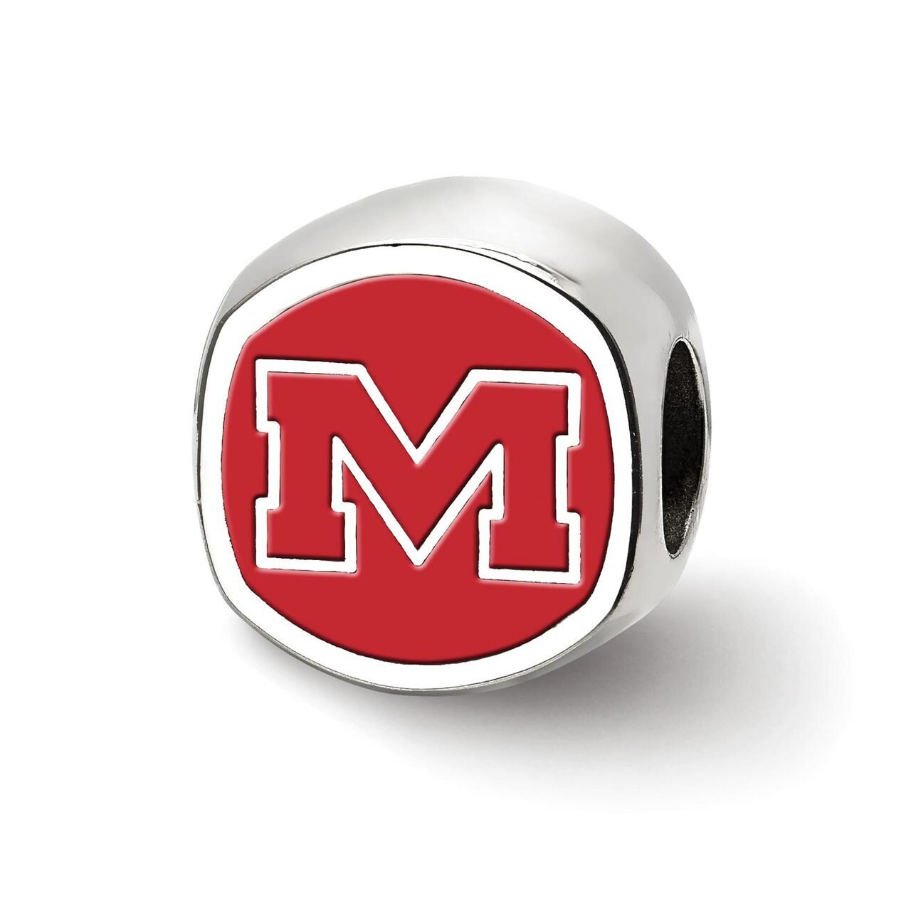 University of Mississippi Ole Miss Cushion Shaped Double Logo Bead Sterling Silver SS501UMS