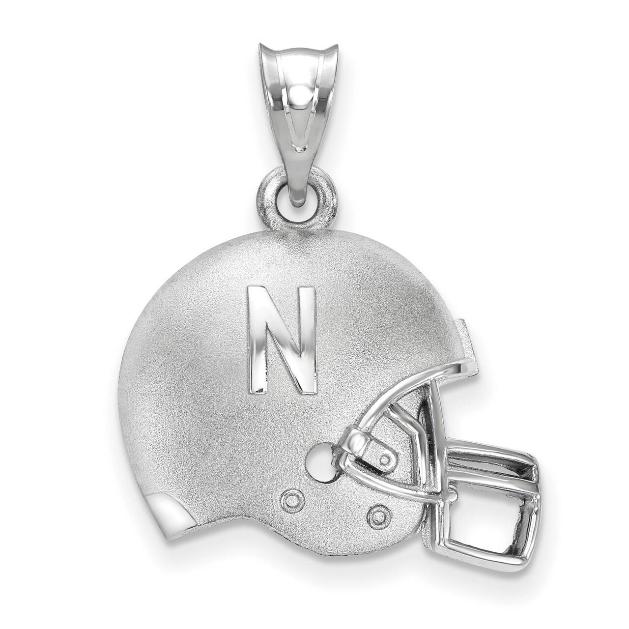 University of Nebraska N 3D Football helmet with Logo Pendant Sterling Silver SS505UNE, MPN: SS505U…