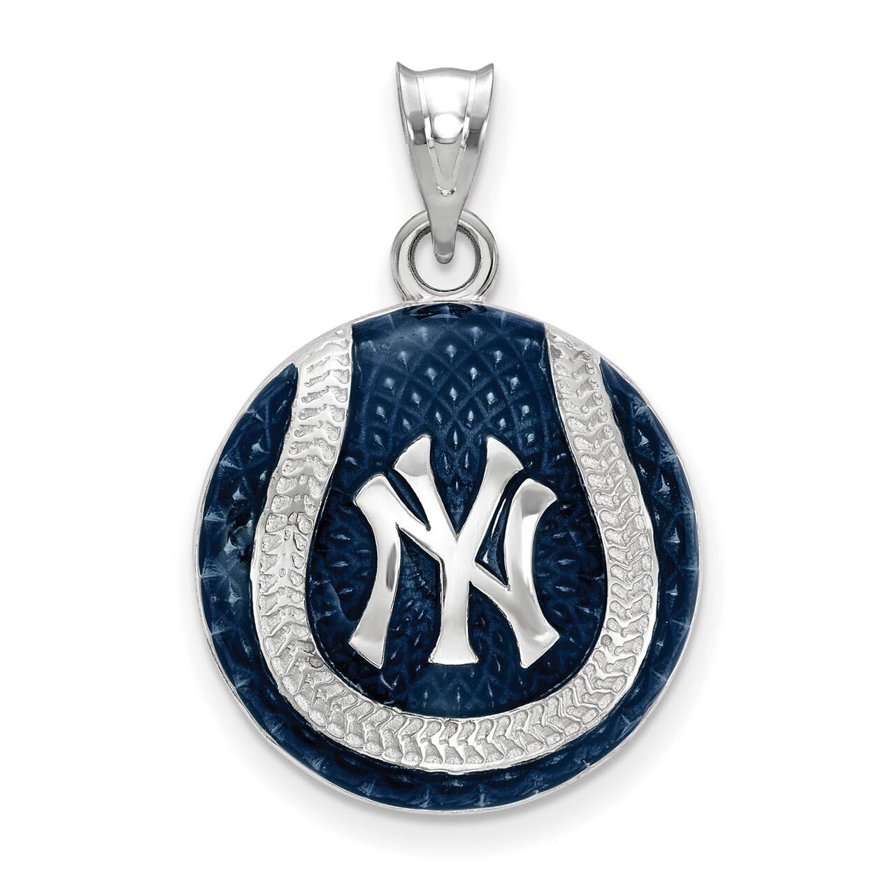 New York Yankees Interlocking NY Cap Logo Baseball Enameled Pendant Sterling Silver SS519YAN