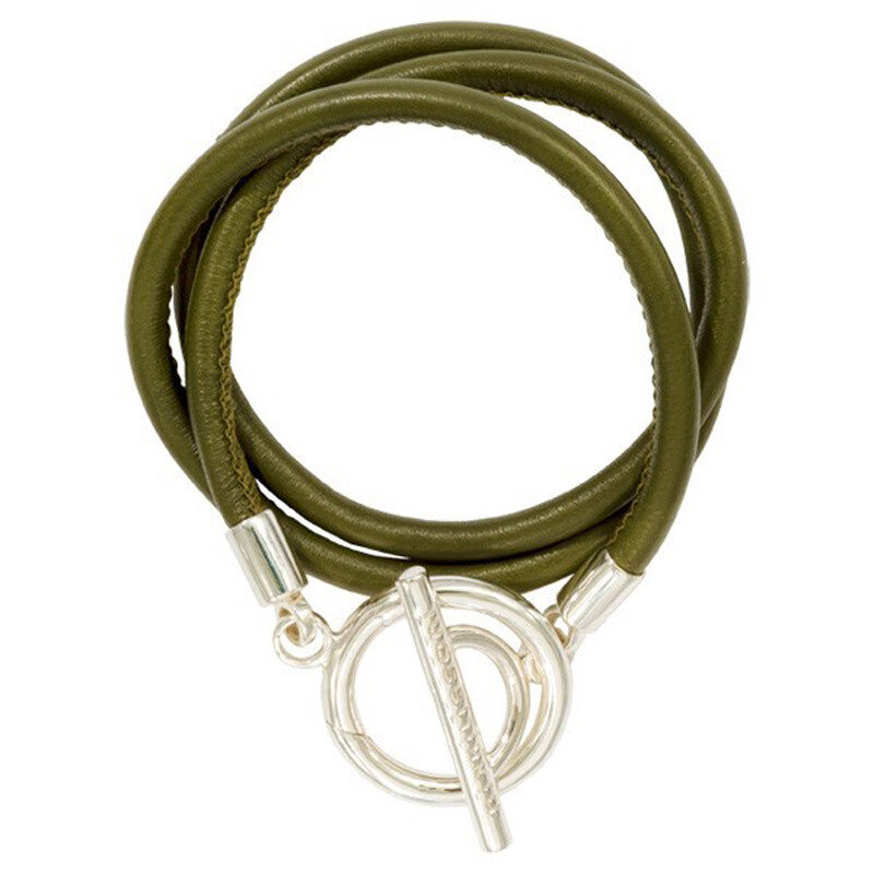 Nikki Lissoni Army Green Leather Wrap Bracelet with Silver-Plated T-Bar Closure Fits 17cm 6.7 inch …