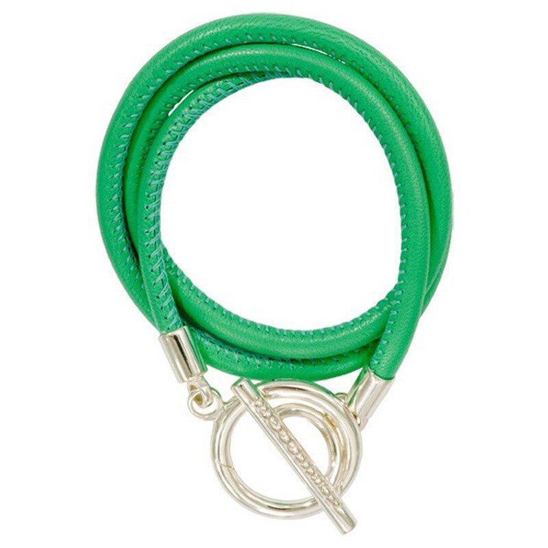 Nikki Lissoni Green Leather Wrap Bracelet with Silver-Plated T-Bar Closure Fits 17cm 6.7 inch Charms B1015S17