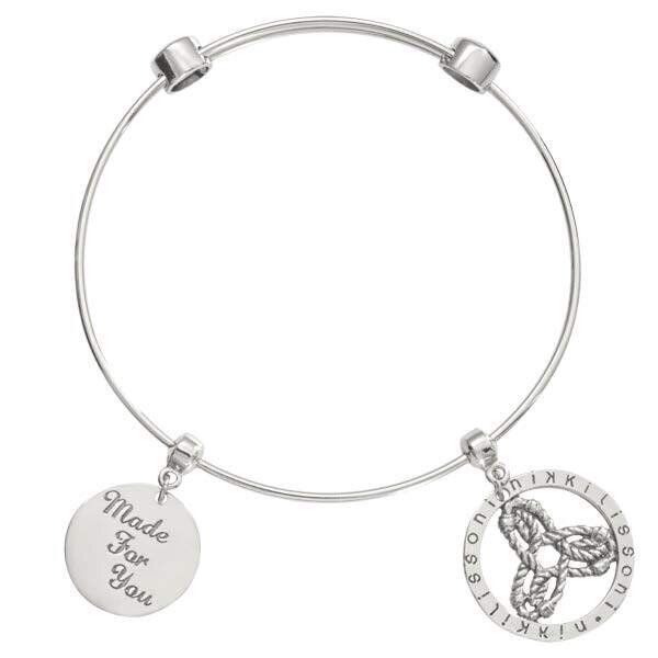Nikki Lissoni Charm Bangle Silver-Plated with Two Fixed Charms Inner Strength Made For You with Pas…
