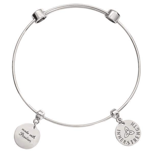 Nikki Lissoni Charm Bangle Silver-Plated with Two Fixed Charms Inner Strength Made with Passion 17c…