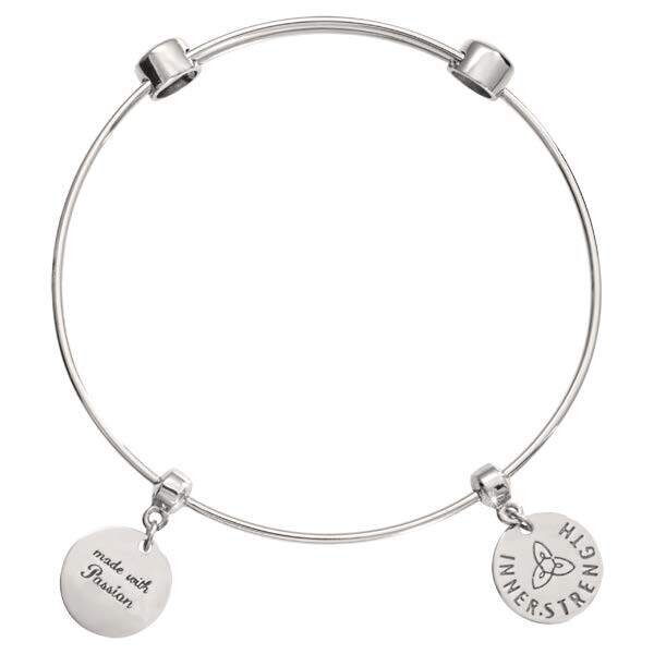 Nikki Lissoni Charm Bangle Silver-Plated with Two Fixed Charms Inner Strength Made with Passion 19cm 7.4 inch B1028S19