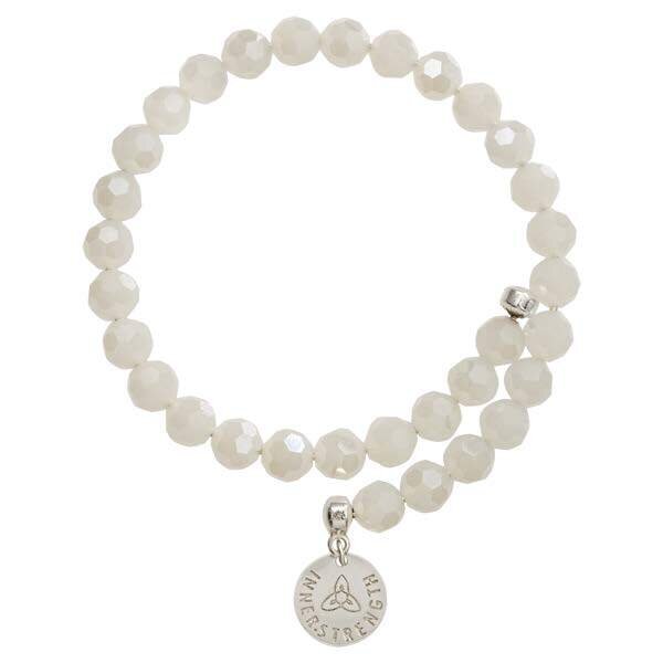 Nikki Lissoni Bangle with White Facet Round Glass Beads of 8mm Silver-Plated with One Fixed Charm I…