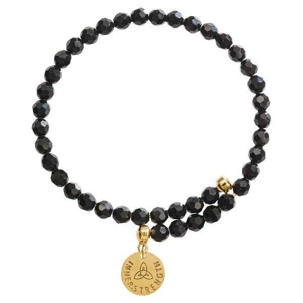 Nikki Lissoni Bangle with Black Facet Round Glass Beads of 6mm Gold-Plated with One Fixed Charm Inner Strength 19cm 7.4 inch B1033G19