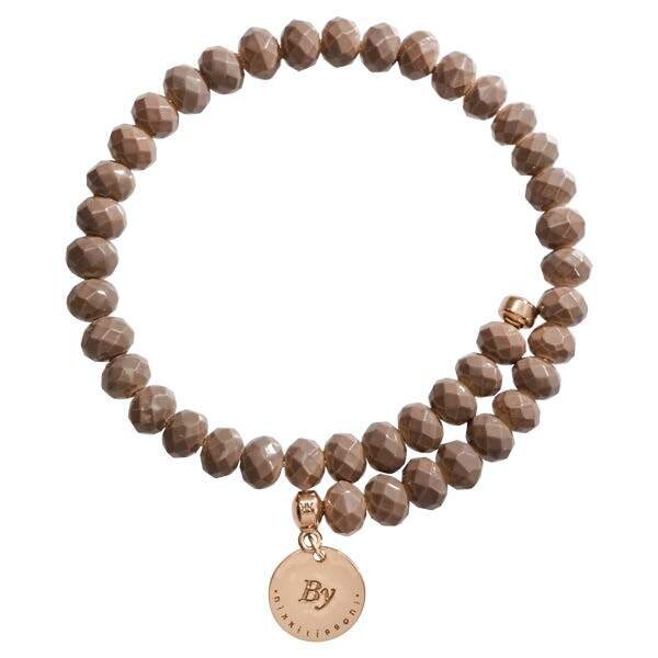 Nikki Lissoni Bangle with Taupe Middle Brown Facet Glass Beads of 8X6mm Rose Gold-Plated with One F…