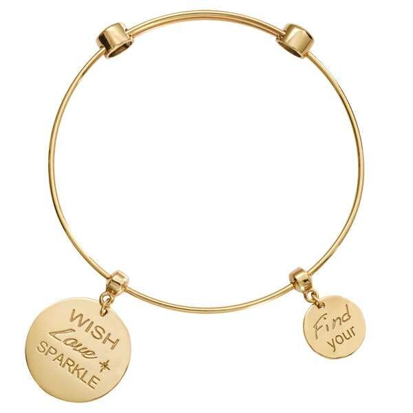 Nikki Lissoni Charm Bangle Gold-Plated with Two Fixed Charms Wish. Love. Sparkle. Find Your Inner S…