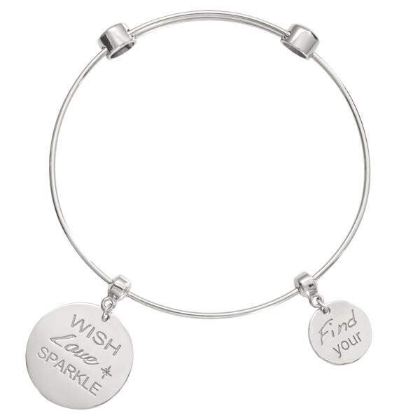 Nikki Lissoni Charm Bangle Silver-Plated with Two Fixed Charms Wish. Love. Sparkle. Find Your Inner…