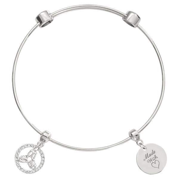 Nikki Lissoni Charm Bangle Silver-Plated with Two Fixed Charms Inner Strength Made with Love 19cm 7.4 inch B1045S19