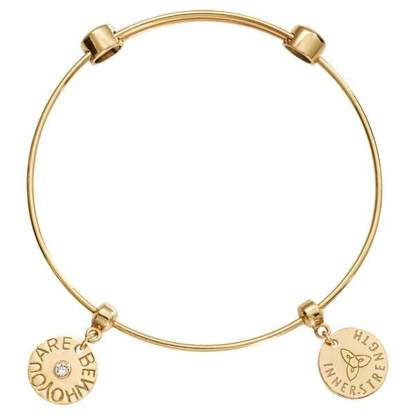 Nikki Lissoni Charm Bangle Gold-Plated with Two Fixed Charms Inner Strength Be Who You Are 19cm 7.4…