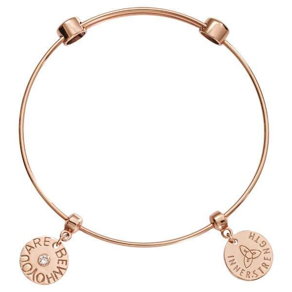 Nikki Lissoni Charm Bangle Rose Gold-Plated with Two Fixed Charms Inner Strength Be Who You Are 17cm 6.7 inch B1052RG17