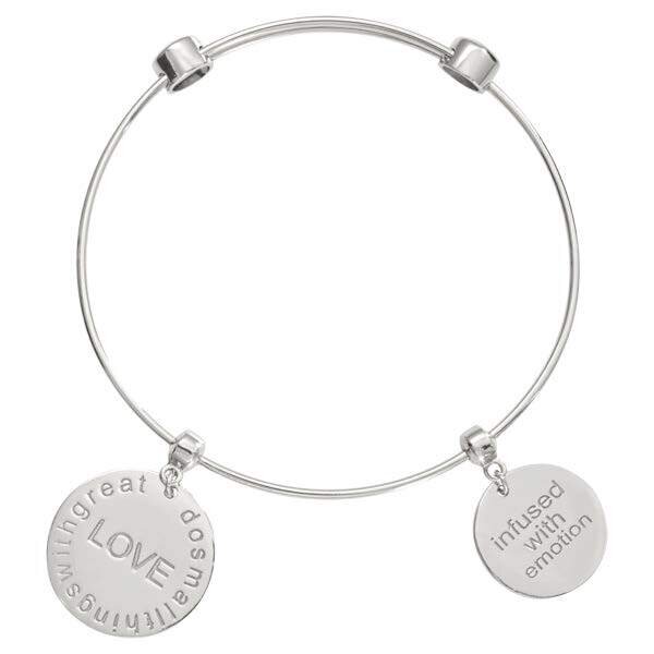 Nikki Lissoni Charm Bangle Silver-Plated with Two Fixed Charms Do Small Things with Great Love Infu…