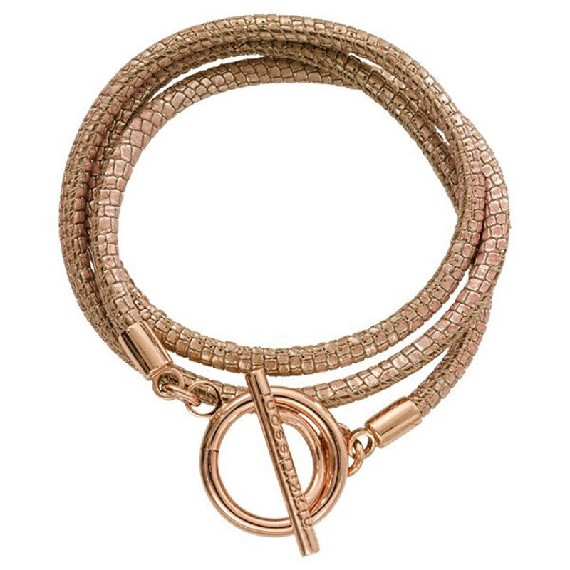Nikki Lissoni Leather Cord Wrap Bracelet In Reptile Rose Metallic with A Rose Gold-Plated T-Bar Closure Fits 17cm 6.7 inch Charms B1057RG17