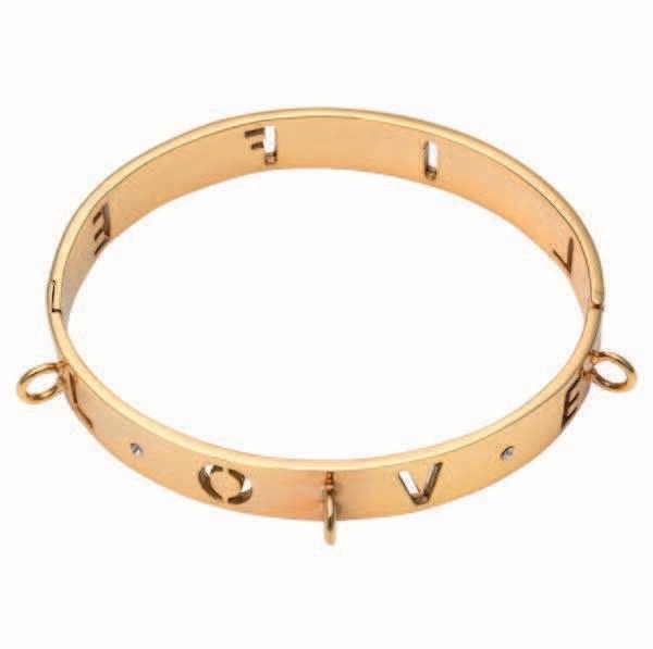 Nikki Lissoni Love Life Bangle of 1cm with Three Loops Where Charms Can Be Attached Gold-Plated 19c…