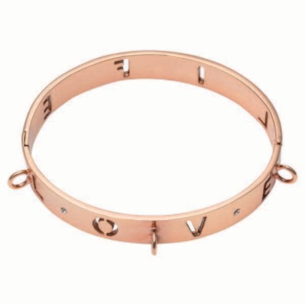 Nikki Lissoni Love Life Bangle of 1cm with Three Loops Where Charms Can Be Attached Rose Gold-Plate…