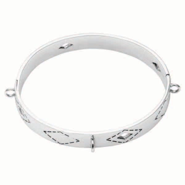 Nikki Lissoni Wild Spirit Bangle of 1cm with Three Loops Where Charms Can Be Attached Silver-Plated 19cm 7.4 inch B1073S19