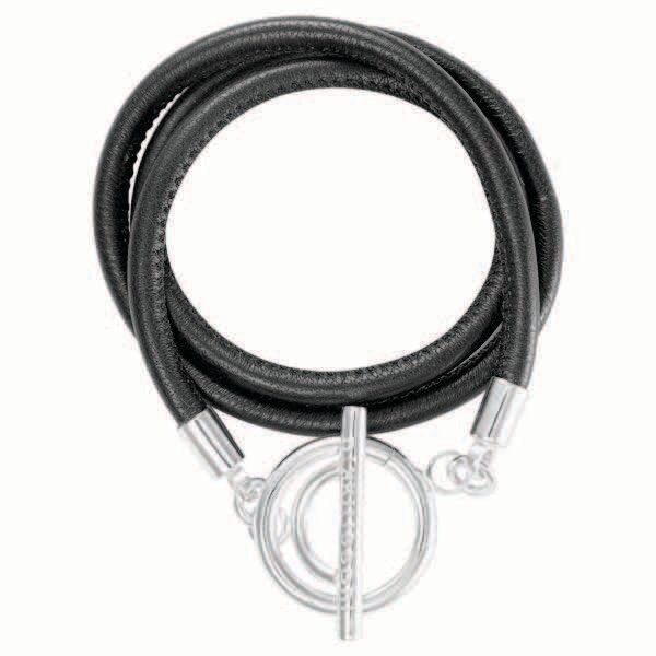 Nikki Lissoni Black Leather Cord Wrap Bracelet with Silver-Plated T-Bar Clasp 19cm 7.4 inch B1075S1…