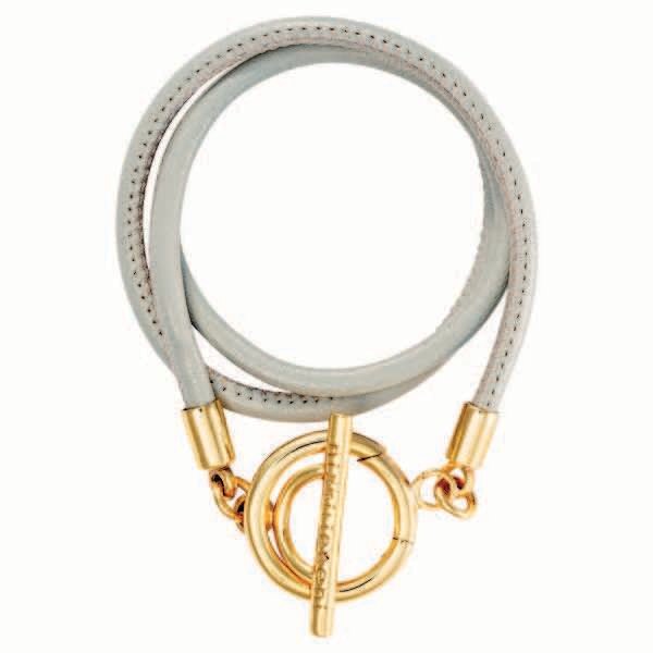 Nikki Lissoni Grey Leather Cord Wrap Bracelet with Gold-Plated T-Bar Clasp 19cm 7.4 inch B1076G19